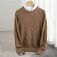 thumbnail image 2 of Hinvhai Men's Crewneck Knit Sweater Slim Fit Lightweight Casual Twist Patterned Cable Knitted Pullover Brown XL(XL), 2 of 5