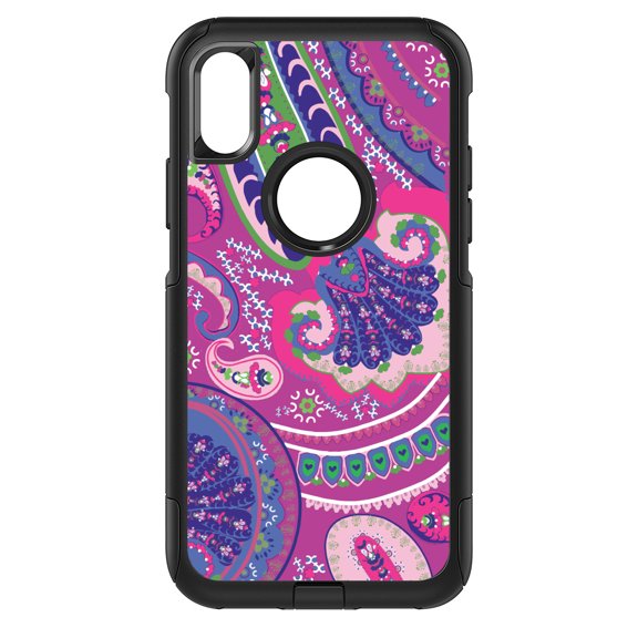 DistinctInk Custom SKIN / DECAL compatible with OtterBox Commuter for iPhone XS MAX (6.5" Screen) - Pink Purple Green Paisley