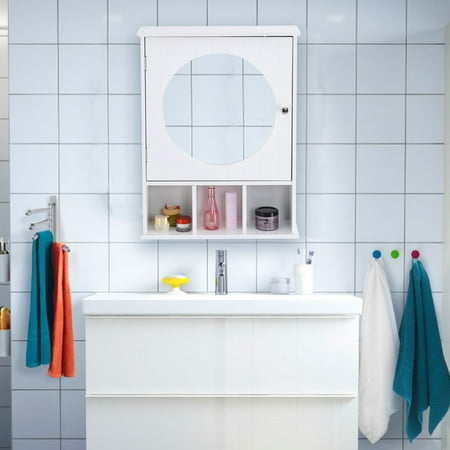 - Costway Bathroom Cabinet Mirror Door Wall Mount Storage Wood Shelf White Finish