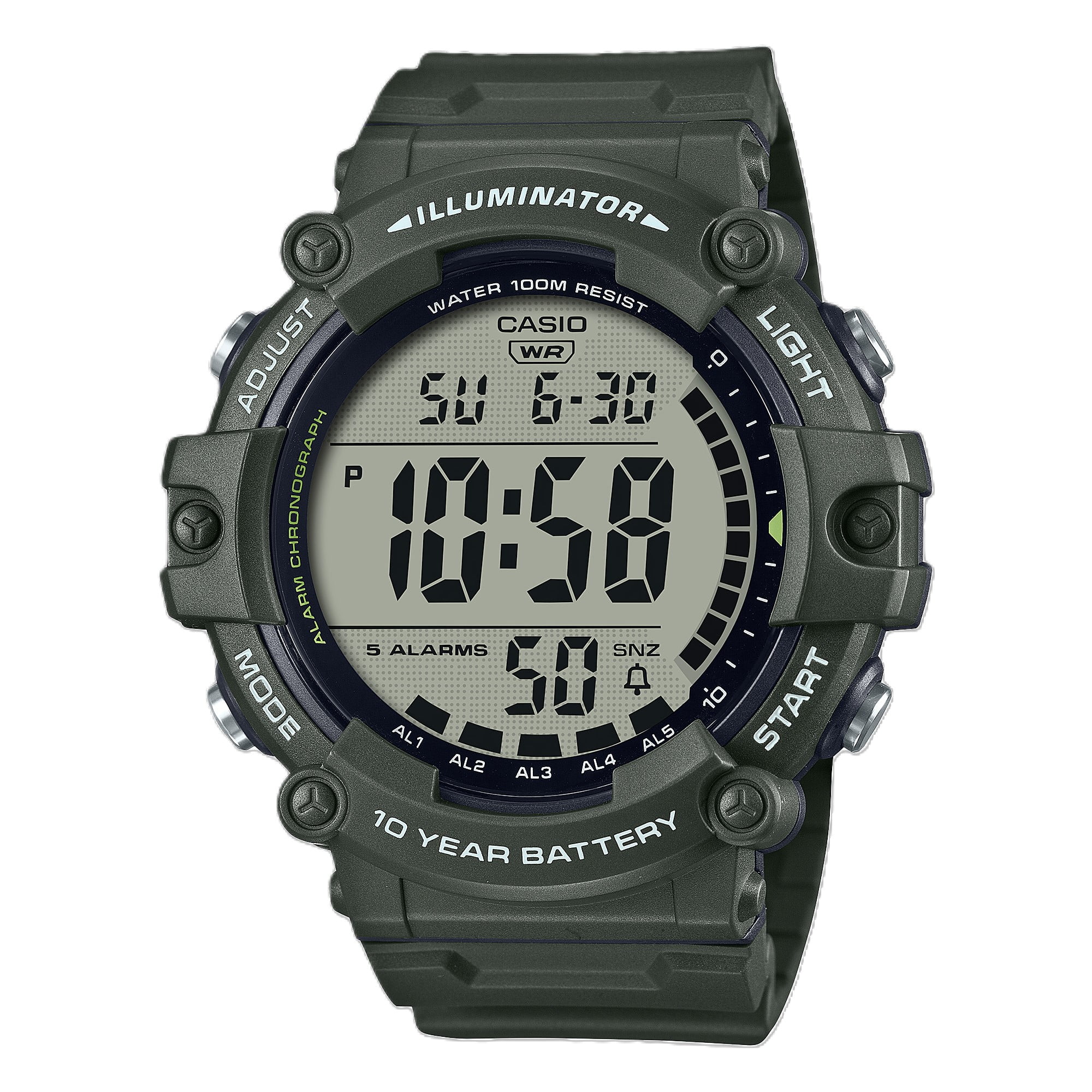 Casio Men's Illuminator Digital Quartz 100m Green Resin Watch AE1500WHX-3AV