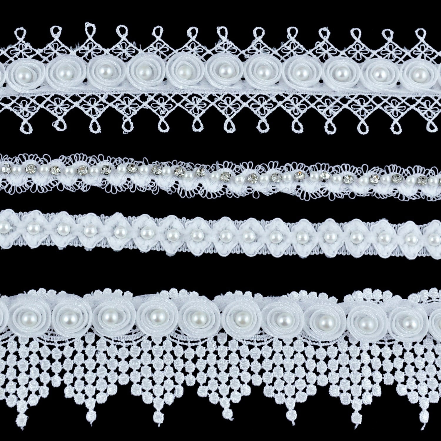 Belagio Enterprises - Venice Lace Trim with Pearl - 1/2" Width (10 Yard Roll) - BPV-303