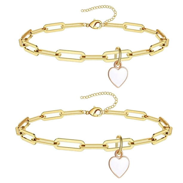 Pulseras y tobilleras de corazón de acero inoxidable para hombres y mujeres, pulsera (15+5 cm), tobillera (21+5 cm) ajustable MFZFUKR BST3002183-1