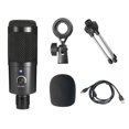 thumbnail image 1 of Graflsoa USB Condenser Microphone Kit with Tripod Stand for PC Recording, Gaming, and Live Streaming - Black Metal Cardioid Mic with Windscreen and USB Cable, 1 of 7
