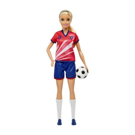 Barbie Soccer Doll, Blonde Ponytail, #9 Uniform, Soccer Ball, Cleats, Socks, 3 & Up