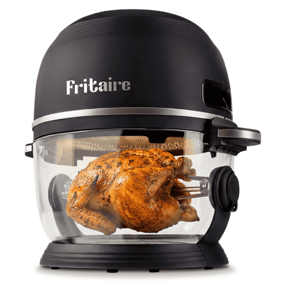 Fritaire Self-Cleaning Glass Bowl Air Fryer, 5 Qt, 6 Functions, BPA Free, Rotisserie/Tumbler, Black