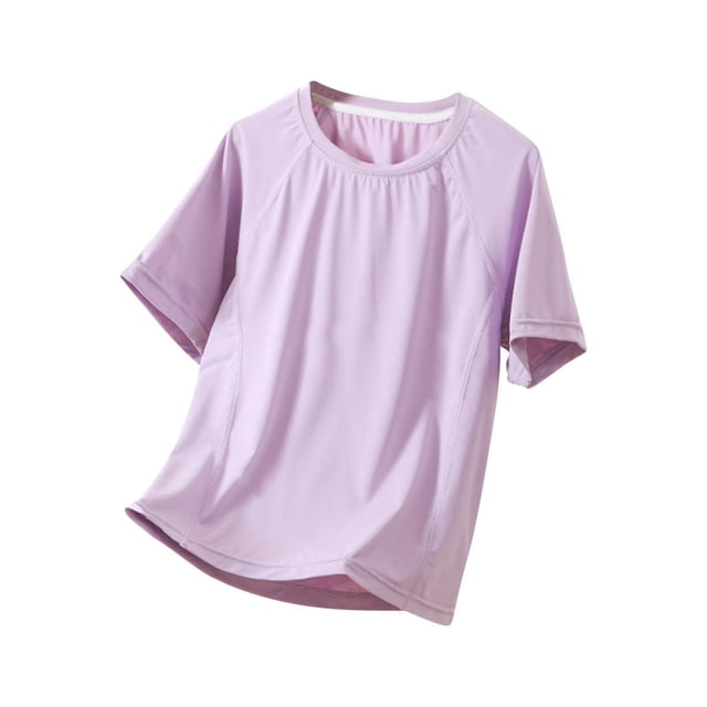 Zpanxa T-Shirts pour Filles Couleur Unie Respirant Manches Courtes Col Rond Haut de Sport Polyester 9 Ans