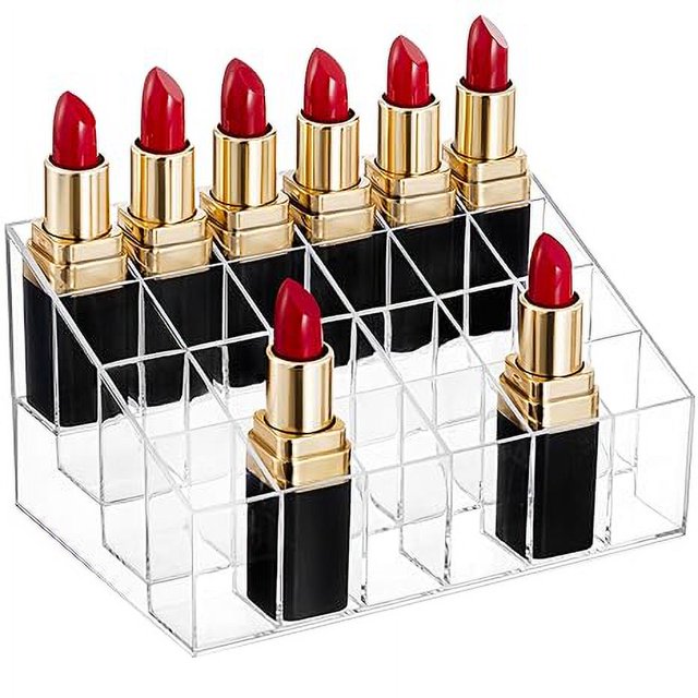 Soporte para lápiz labial, 24 espacios, organizador de lápiz labial acrílico transparente, soporte de exhibición, organizador de maquillaje cosmético para lápiz labial, pinceles, botellas 15*10,5*7,5