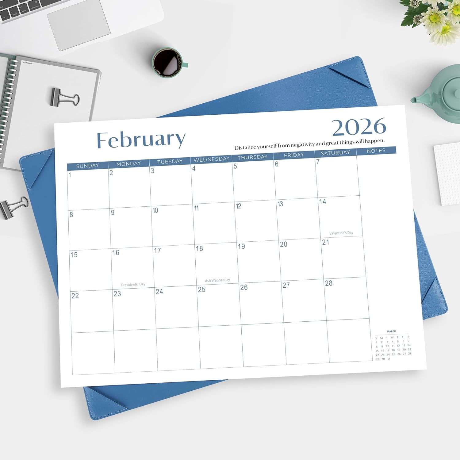 Desk Calendar 2026-2027 with Desktop Mat, Simplified Large 22" x 17" Desktop Pad Calendar, 18 Month Desk Calendar 2026, Use Now to Jun 2027, Office Supplies Perfect for Home School and Office - Blue