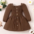 thumbnail image 3 of SYNPOS Toddler Baby Girl Clothes Long Sleeve Pleated Linen Dress Solid Color Fall Winter Casual Outfits 1-5 Years, 3 of 4