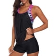 thumbnail image 2 of Tankini pour Femmes à Rayures Blouson Imprimé, à Bretelles, Dos en T, Rehausseur, Haut de Tankini, 2 of 4