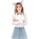 thumbnail image 5 of FELTECHELECTR Conjunto de 5 piezas en 1 para disfraz de lobo grande, diadema, pajarita, guantes, cola, falda de malla, para actuación infantil, disfraz de Halloween, 5 of 6