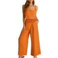 thumbnail image 3 of UVEASISHA Cotton Linen Set for Women Boho Summer Beach Outfits 2 Piece Sleeveless Cropped Tank Tops and High Waist Wide Leg Pant Sets Orange S, 3 of 7