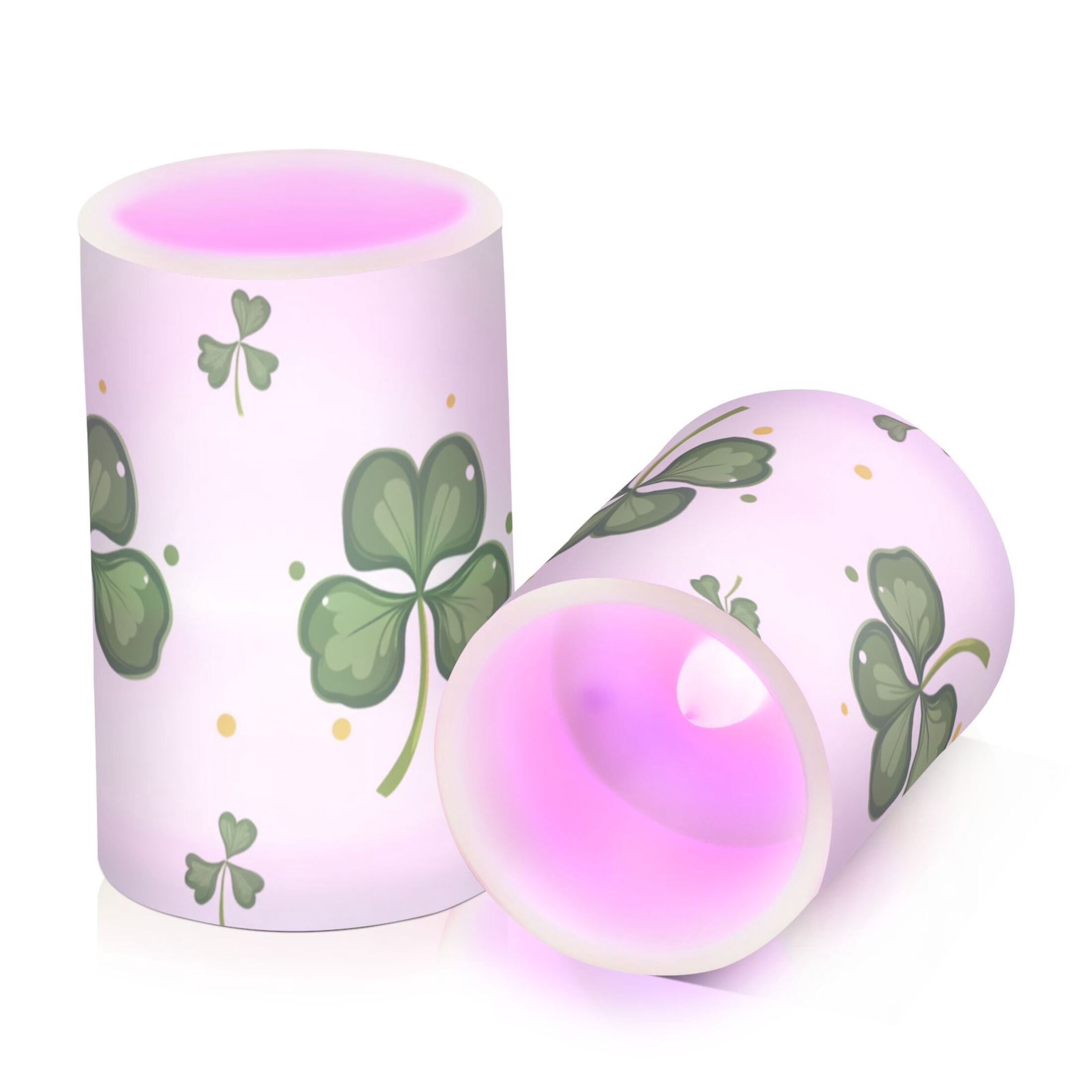 Clovers Dots St Patricks Day Flickering Flameless Candles LED Tealight Battery Operated with Remote Set of 2 Holiday Decor Ornaments
