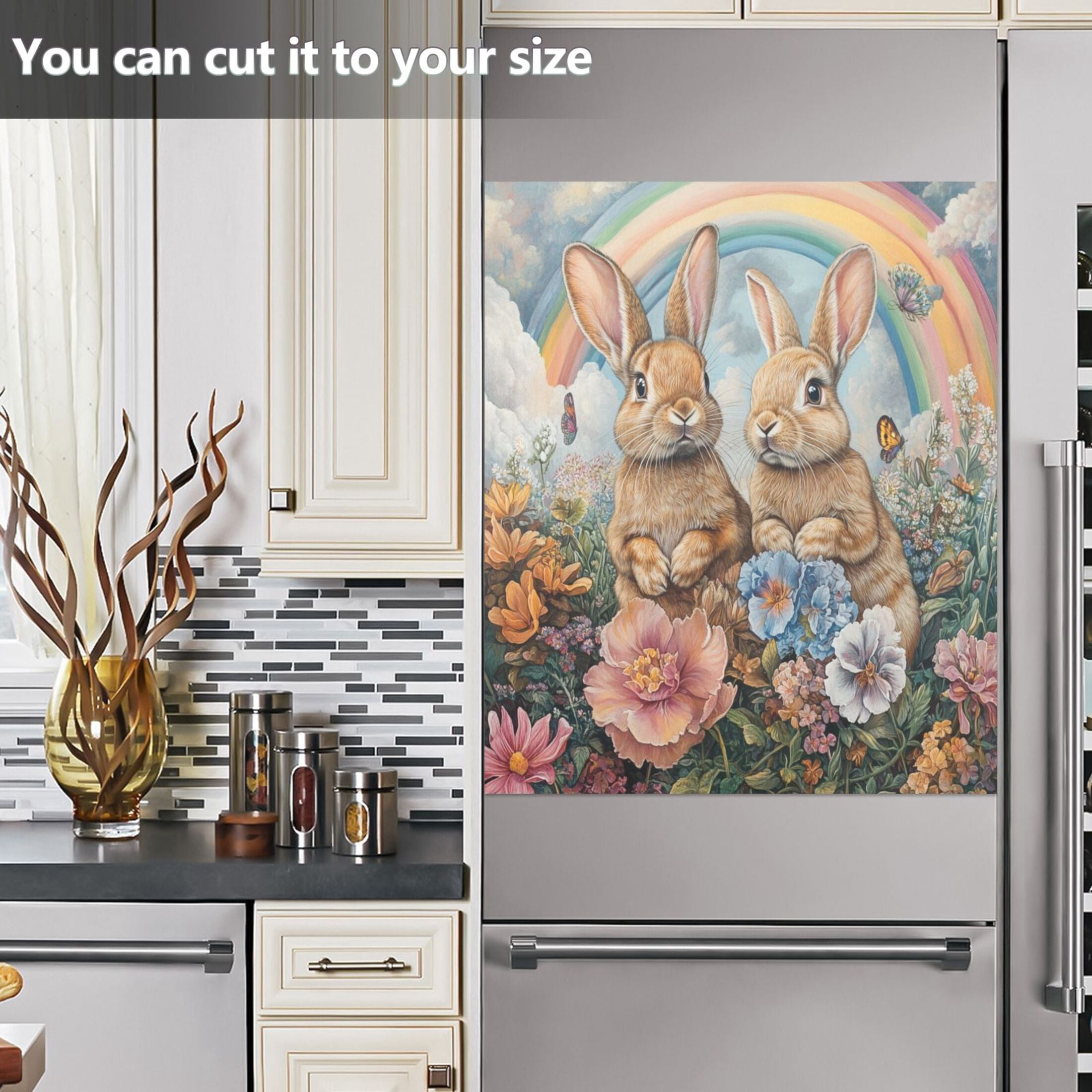 Dishwasher Magnetic Sticker 23x26 Inch Refrigerator Magnetic Sticker Washing Machine Magnetic Sticker Kitchen Panel Magnetic Sticker Home Decor Rainbow Two Rabbits
