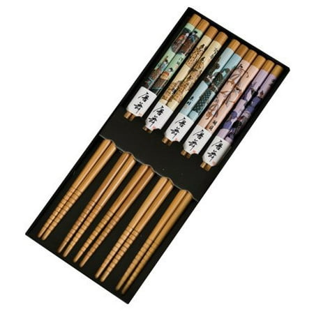 Art Deco Figural - Genuine Chinese Wooden Chopsticks with Asian Figural Art, Kafuh Genuine Chinese Wooden Chopsticks with Asian Figural Art By Kafuh