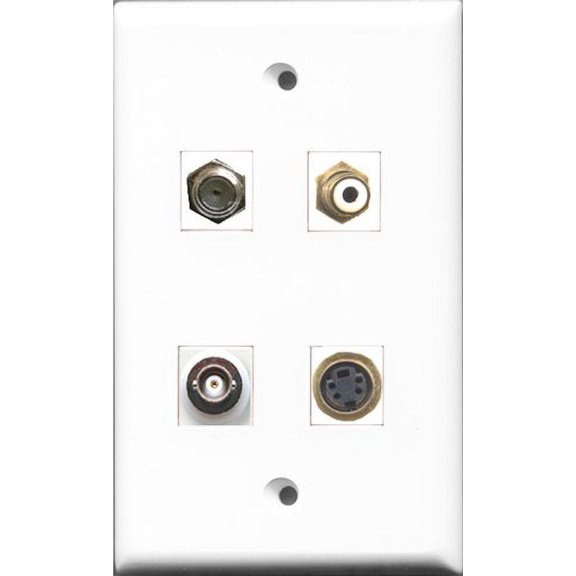 RiteAV 1 Port RCA White and 1 Port Coax Cable TV- F-Type and 1 Port S-Video and 1 Port BNC Wall Plate