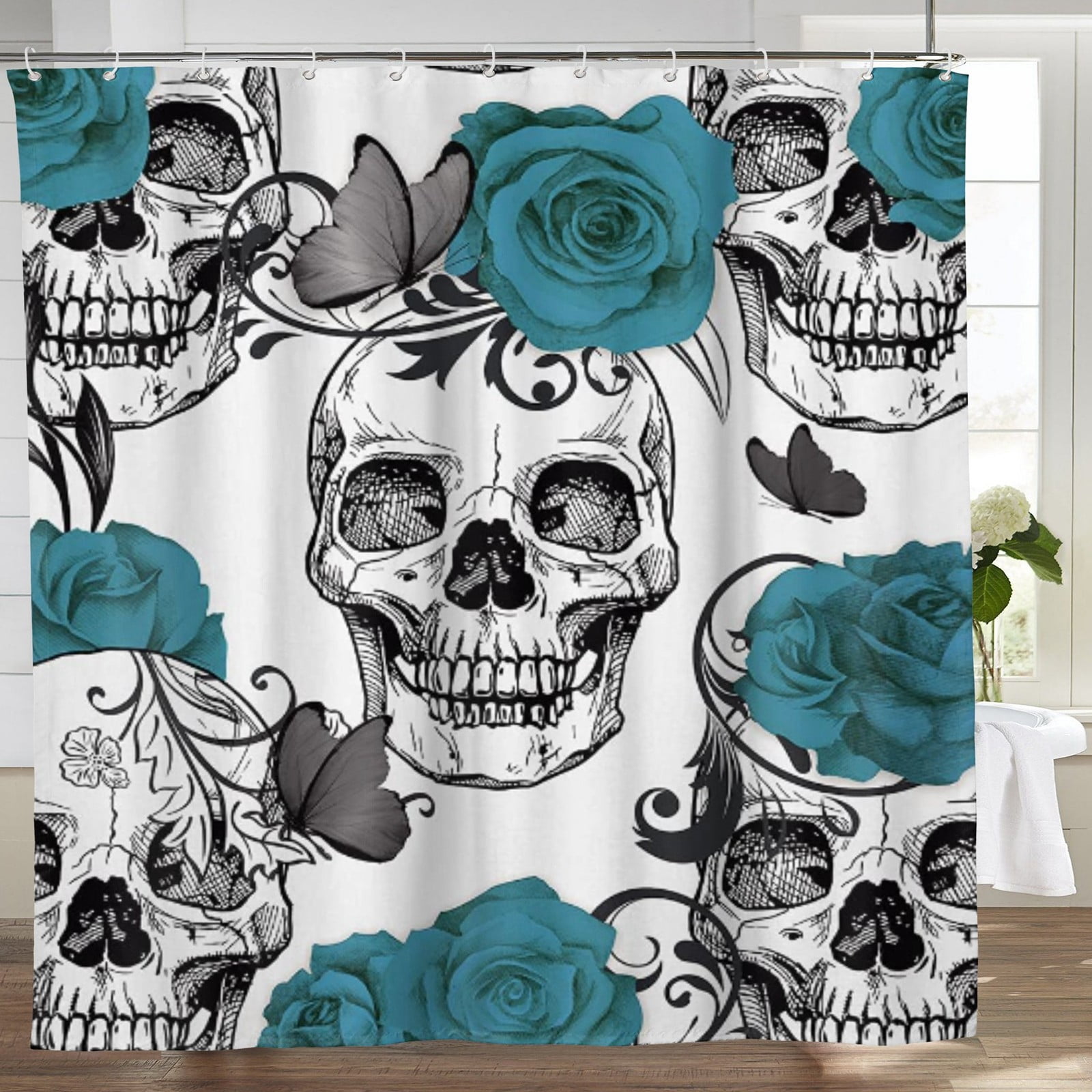 Retro skeleton Bathroom Shower Curtain Waterproof Fabric w/12 Hooks 71*71inch 