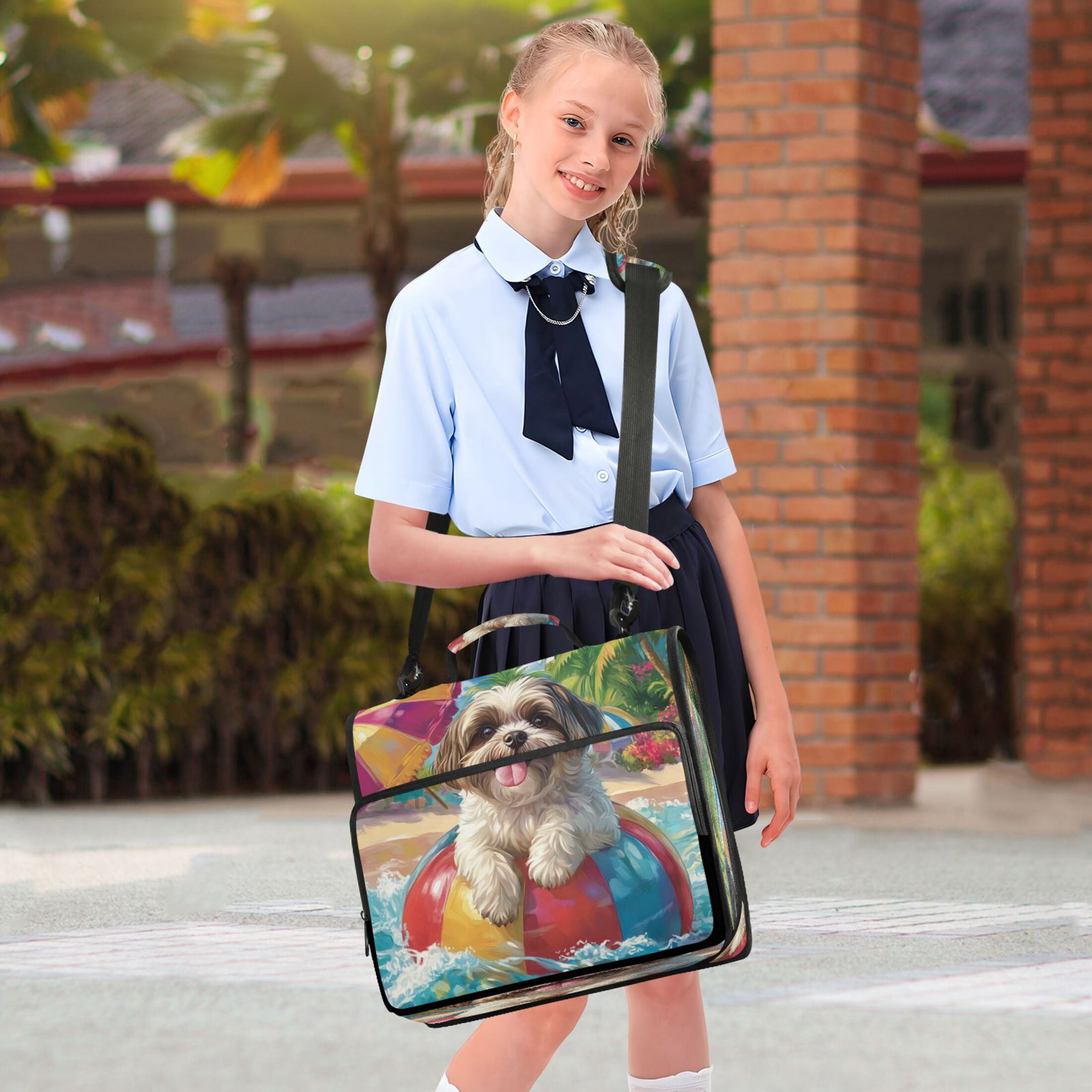 YAZAOO Zipper Binder trapper keeper Documents Organized Design Playful Poolside Pup Printed