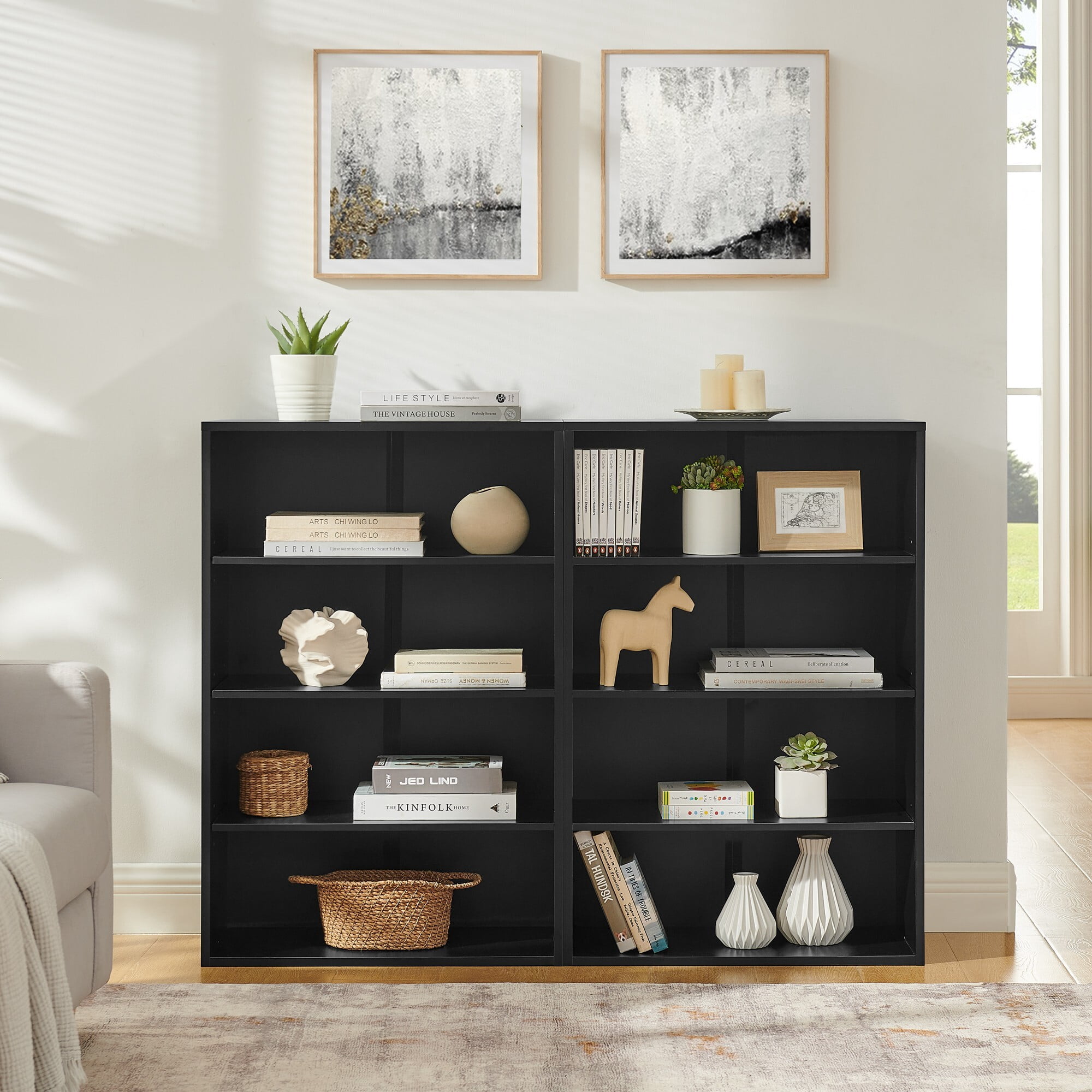 AENKYO 71'' 8-Tier Adjustable Bookshelf, Stackable 4-Tier Bookcases, Media Storage Rack for Books or Decor, Black