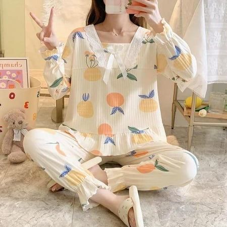 

CoCopeaunt Pajamas womens suit autumn and winter two-piece suit sweet and lovely princess style can be worn out in home clothes