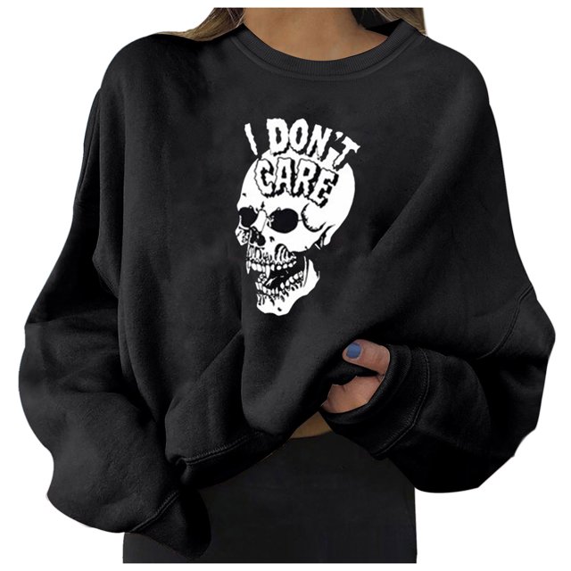 Sudadera informal con estampado sólido de manga larga con cuello redondo para mujer a la moda de Halloween Fridja ghj987+1505