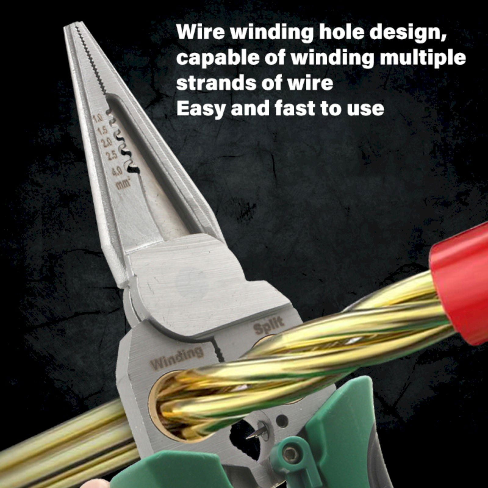 8 In 1 Wire Stripper with Voltage Tester Multi Function Cable Cutters - Pliers Crimper Splitter, Hardened Steel Blades, Cuts & Strips 10-18 AWG Wires, Compact Design, Green, 1 PCS