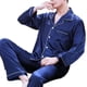 thumbnail image 2 of Conjunto de pijama de 2 piezas de seda sintética con un solo pecho y cárdigan de talla grande para hombre, ropa de dormir para el hogar., 2 of 7