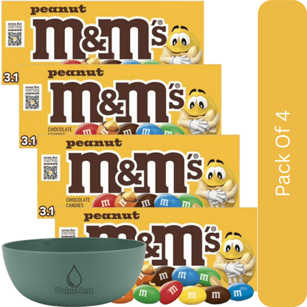 M&M's Peanut Milk Chocolate Candy Theater Box - 3.1 oz-4pk, With Olive Green Bowl By ValueNest