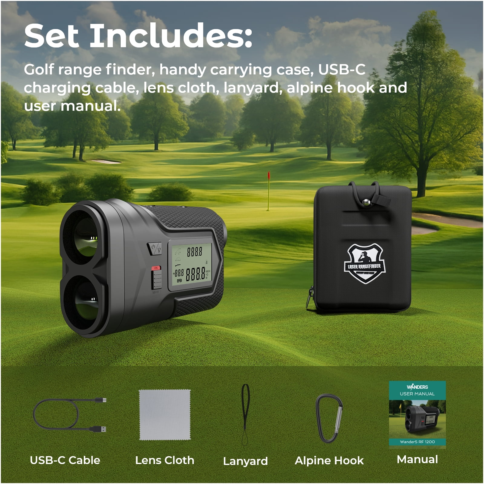 MMOBIEL Golf Rangefinder 1300 Yards Laser Slope Function Flag Lock 6X Magnification Rechargeable with Side Display