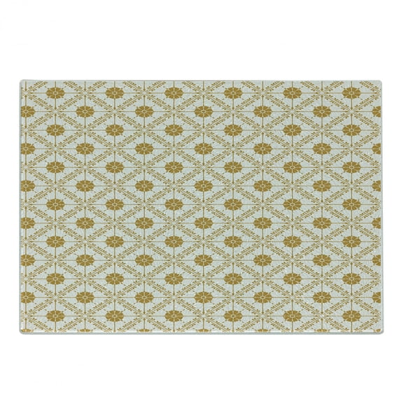 Boho Cutting Board, Soft Toned Pattern with Flowers Details in Diagonal Squares, Decorative Tempered Glass Cutting and Serving Board, in 3 Sizes, by Ambesonne