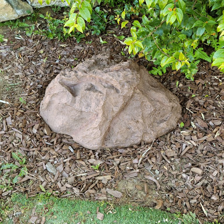 Medium Fiberglass Faux Rock Cover for Garden Landscape - Beige 12 H x 20  W x 30 L