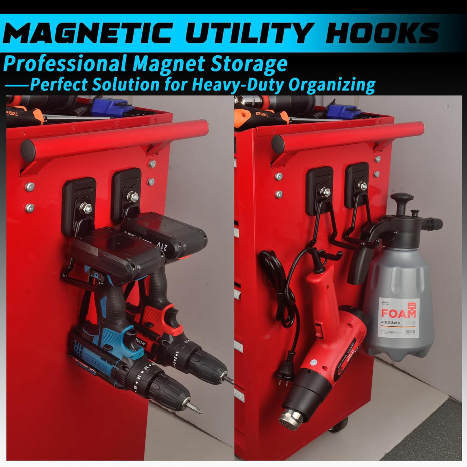 4 Pack Heavy Duty Garage Magnetic Hooks Extra Large Anti-Slip Coated Utility Magnet Tool Organizer for Hanging Garden Hoses Pegboard