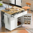thumbnail image 2 of DEALTOPS Rolling Kitchen Island Kitchen Cart with Rubber Wood Top, Drawer & Internal Storage Rack, Wheels, Adjustable Shelf - White, 2 of 12
