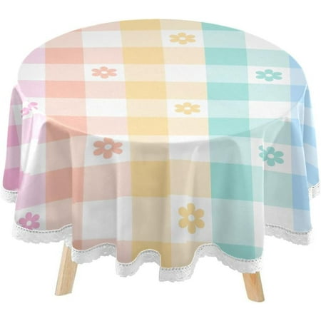

Hyjoy Rainbow Floral Pattern Round Tablecloth 60inch Indoor Wrinkle Free Coloured Check Circular Lace Table Cover Washable for Kitchen Party BBQ Dining Decor