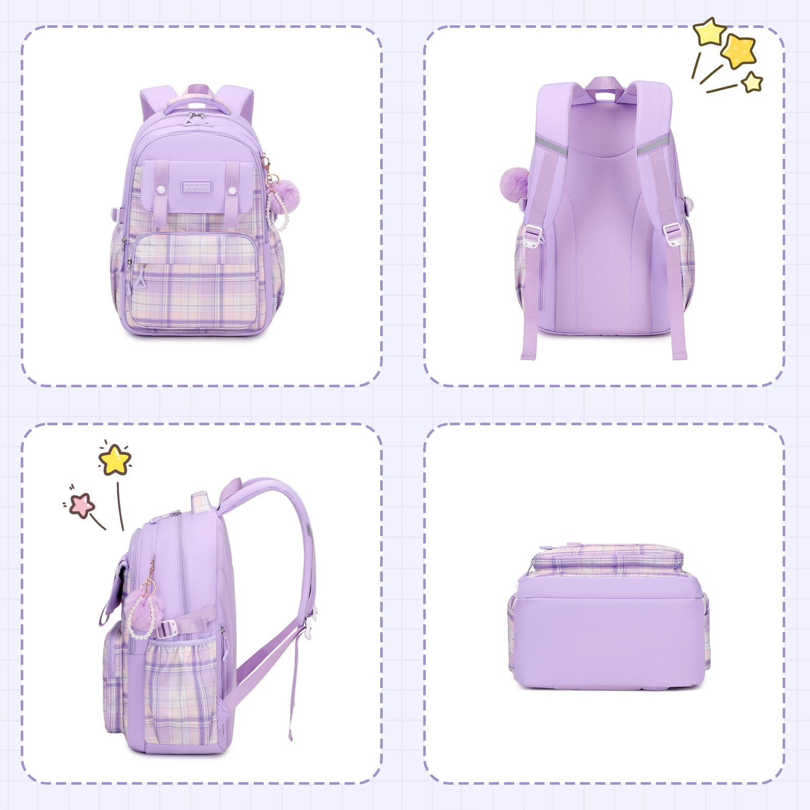 Soda Candy Girls Backpack Ideal Elementary Middle School Backpacks for Kids Cute Kawaii Large Capacity Bookbag with Reflective Strip, Beige