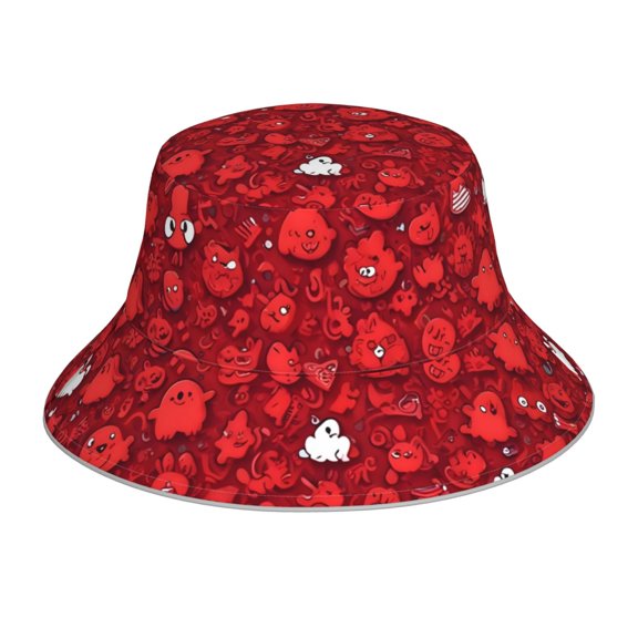 Balery Playful Red Cartoon Faces Sun Hats for Men Women Bucket Hat UPF 50  Buckey Hat Boonie Hat Foldable UV Protection Hiking Beach Fishing Summer