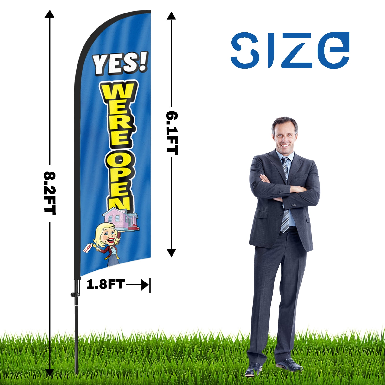 QSUM We are Open Theme Feather Flag and Pole Kit,8.2FT Open Windless Flag Banner Sign Business for Outdoor Advertising Sign Decoration