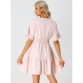thumbnail image 3 of Unique Bargains Women's Ruffled Tiered Boho V Neck Smocked Waist Hem Peasant Bohemia Dress XL Pink, 3 of 6