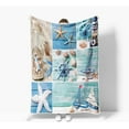 thumbnail image 3 of Coastal Ocean Beach Throw Blanket, Summer Blue Seashell Starfish Throw Blanket, Super Warm Cozy Microfiber Flannel Blanket for Couch Chair Sofa Bed Home Outdoor Beach Travel, 3 of 6