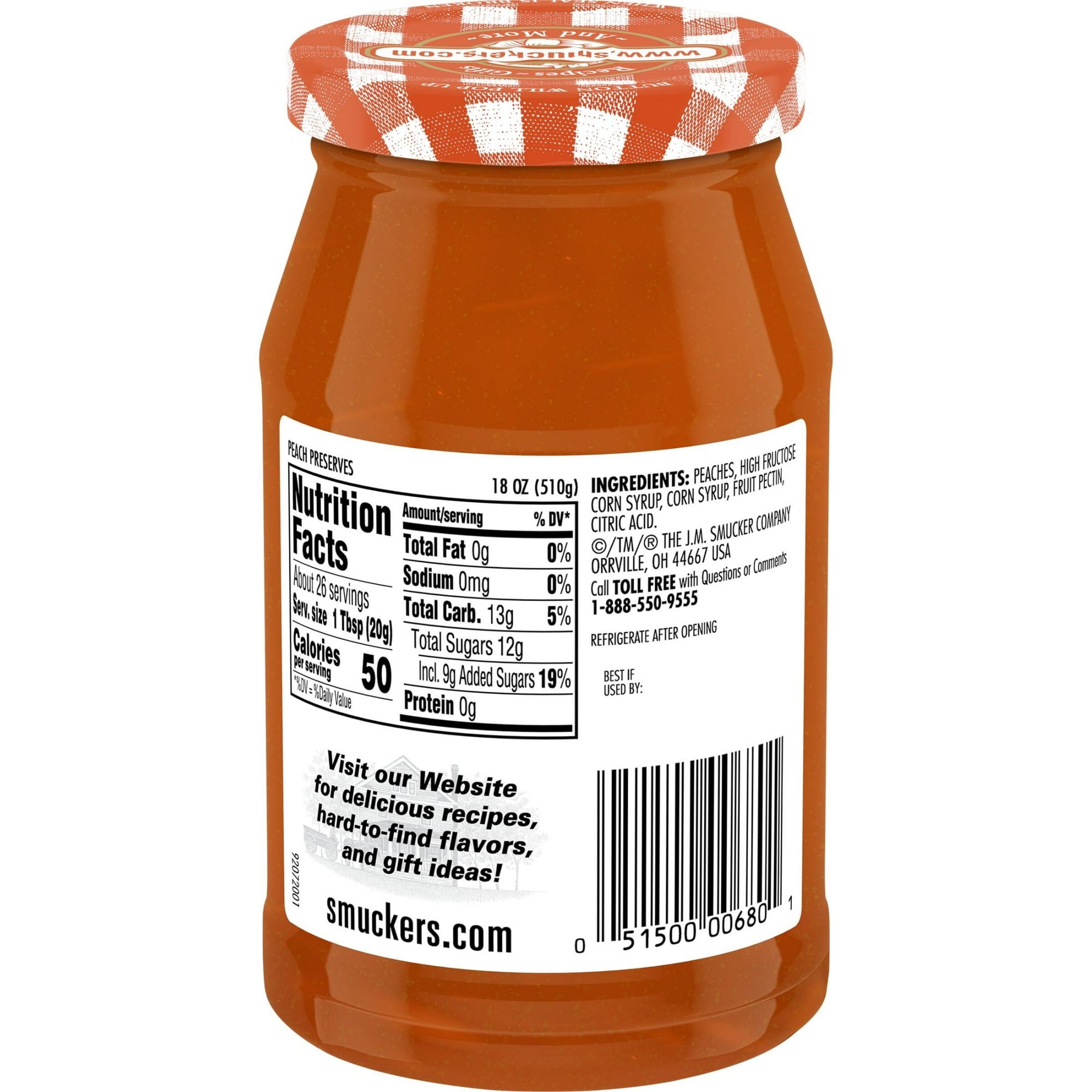 Smucker's Peach Preserves, 18 oz