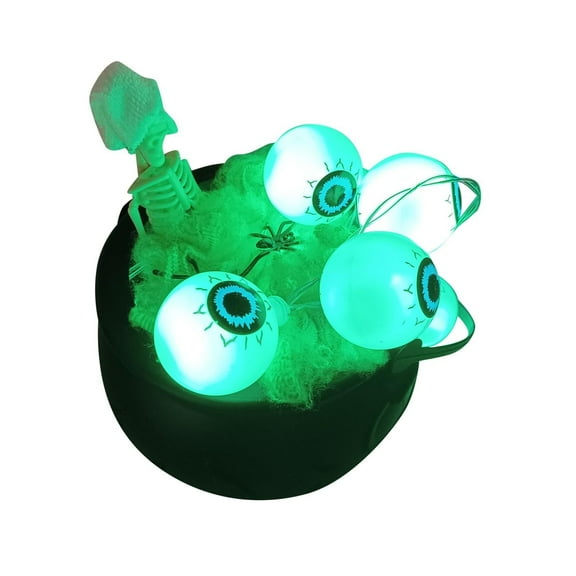 KUHBRCA Large Witches Cauldron with String Lights, Skeleton and Eerie Eyeballs,Halloween Decorations Outdoor Indoor, Witches Cauldron for Yard Patio Garden Lawn Decorations, A