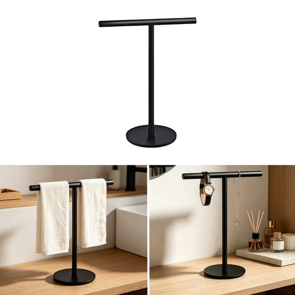 T-Shape Hand Towel Holder Matte Black, Free Standing Stainless Steel Hand Towel Rack Stand for Bathroom Vanity Kitchen Countertop,12-Inch Height