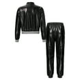 thumbnail image 2 of Alvivi Kids Boy Girl Jazz Hip Hop Dance Costume Shiny Metallic Long Sleeves Bomber Jacket and Pants Set Black 12, 2 of 7