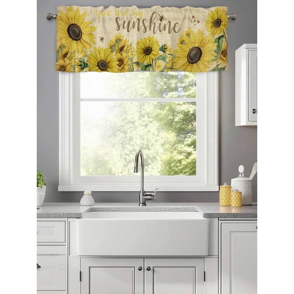Farm Yellow Sunflower Butterfly Valances for Windows,Kitchen Valance Rod Pocket Short Curtain,You Are My Sunshine Vintage Valance Curtain Window Valances for Bedroom Living Room 42x12in