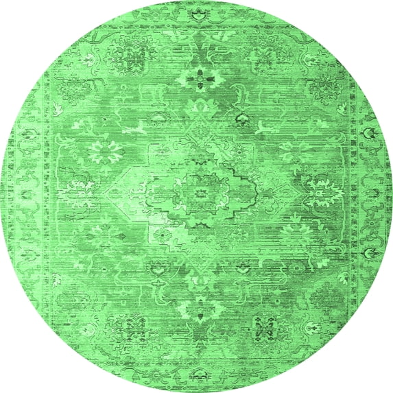 Ahgly Company Indoor Round Medallion Emerald Green Traditional Area Rugs, 6' Round