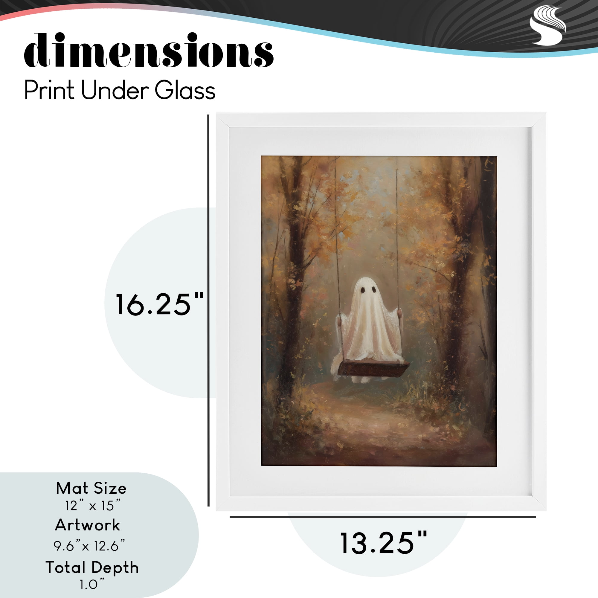 Eerie Swinging Ghost White Framed Print Under Glass, design by Arlington Prints