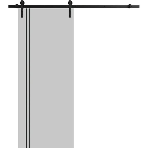 Sturdy Barn Door 18 x 80 inches | Planum 0016 Grey Matte with Frosted Glass | 6.6FT Rail Hangers Heavy Hardware Set | Solid Panel Interior Doors