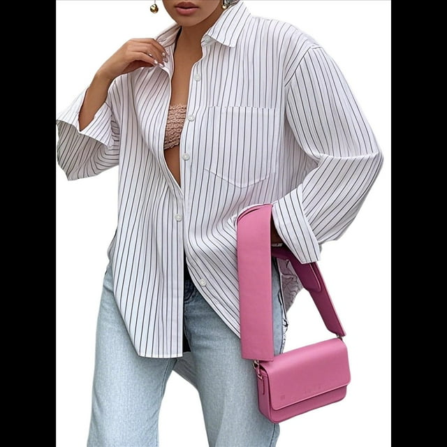Camisas de Mujer con Botones, Blusas de Rayas de Larga, Blusas Casuales de Moda 2025 M