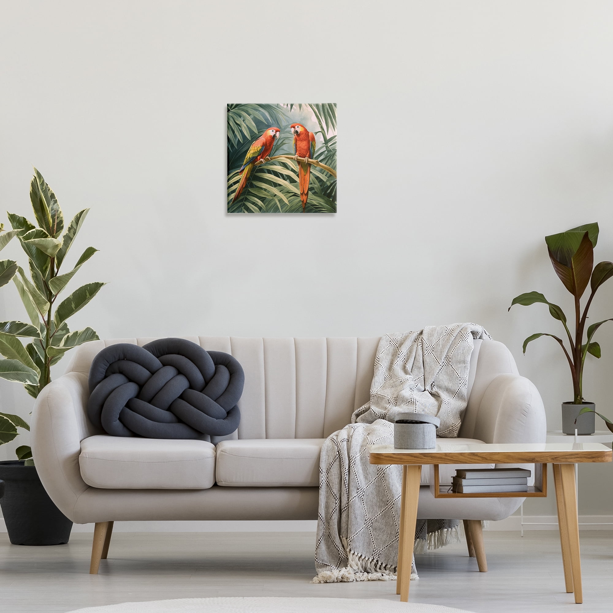 Stupell Industries Parrot Duo in Rainforest Animals Painting Wrapped Canvas Art Print Wall Art, 17 x 17