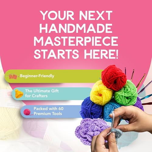 Crochet Kit for Beginners – 85 Piece Beginner Crochet Kit for Adults & Kids with Yarn,Hooks,Accessories & Bonus Tote Bag Organizer – Learn to Crochet with Complete Starter Set
